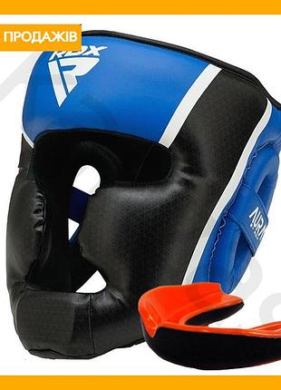 Боксерский шлем rdx aura plus s синий черный для защиты головы капа в комплекте