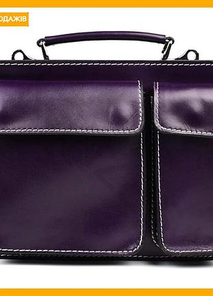 Жіночий шкіряний портфель firenze сливовий класичний сумка для документів і ноутбука з ремінцем