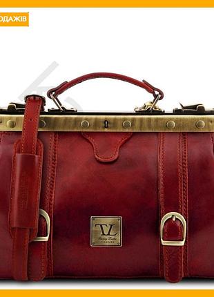 Кожаная сумка саквояж tuscany leather для путешествий красная дорожная сумка с плечевым ремнем и отделениями