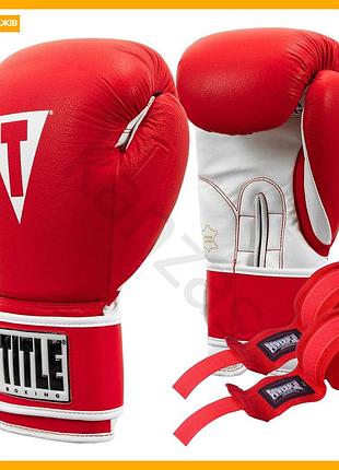 Боксерские перчатки title pro style кожаные красные 16 oz для тренировок спаррингов защита рук