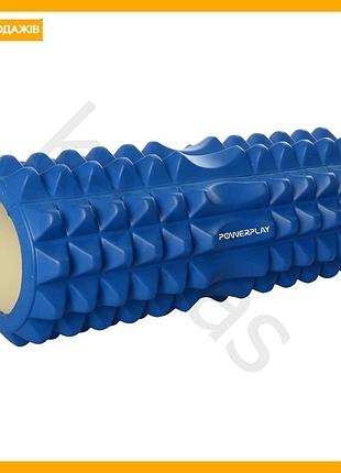 Масажний ролик powerplay 33x12 см синій для самомасажу йоги релакс роллер