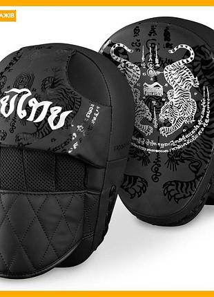 Лапы боксерские phantom muay thai черные для тайского бокса тренировочные ударные лапы гнутая форма