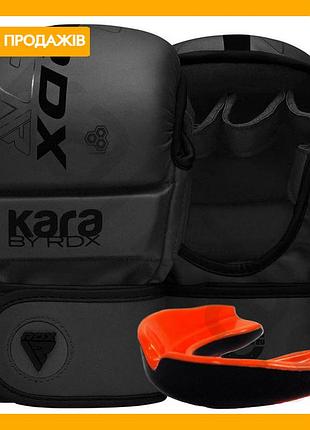 Рукавиці для мма rdx греплінгові рукавички чорні з капою для тренувань захист зап'ястя