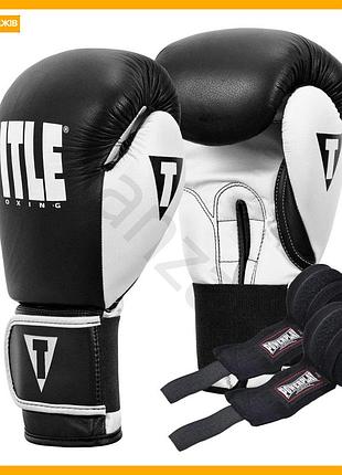 Боксерські рукавиці title boxing dynamic strike 12 oz чорні з натуральної шкіри для тренувань з мішком бокс рукавички
