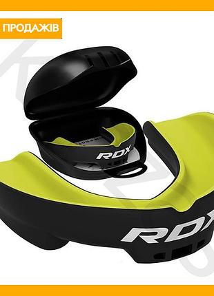 Капа rdx 3w гелева для дорослих 12+ чорна зелена захисна накладка для зубів для контактних видів спорту