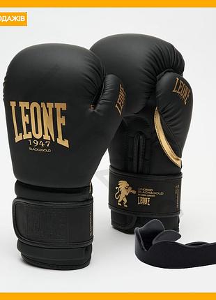 Боксерські рукавиці leone 10 унцій чорні з капою для боксу і кікбоксингу спортивні рукавички
