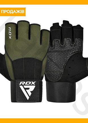 Перчатки для фитнеса rdx w3 зеленый универсальные с поддержкой запястья для тяжелых тренировок и силовых