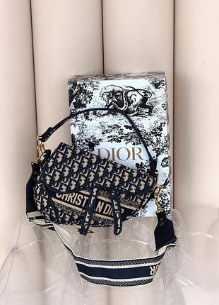 Женская сумка dior saddle bag надпись синий