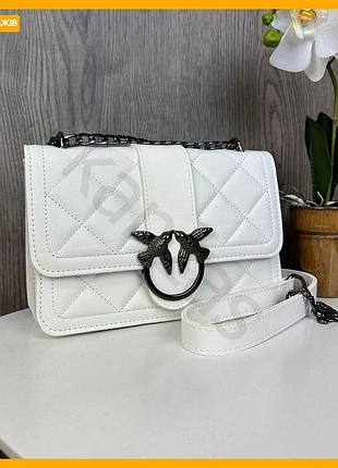 Женская мини сумочка клатч pinko с птичками белая маленькая сумка на цепочке для вечеринки и выхода