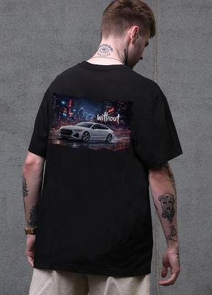 Чоловіча оверсайз футболка without з принтом gray audi black
