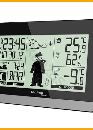 Метеостанция technoline беспроводная черная для дома с прогнозом погоды и измерением температуры и влажности