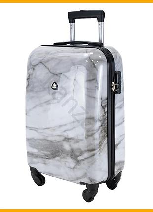 Валіза semi line 20" white marble для ручної поклажі жорстка на 4 колесах з кодовим замком біла