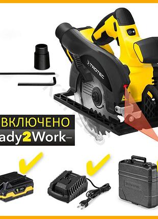 Аккумуляторная циркулярная пила trotec желтая для дома с лазерной разметкой и кейсом