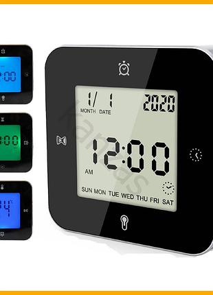 Годинник настільний technoline електронний чорний сріблястий будильник термометр календар для дому офісу