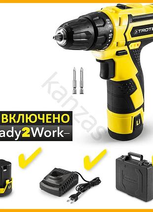 Аккумуляторная дрель-шуруповерт trotec желтый электрический инструмент для заворачивания сверления