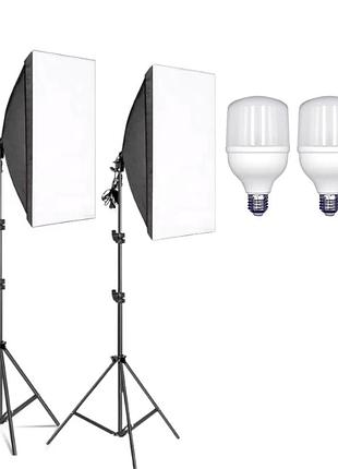 Комплект постоянного студийного света софтбокс 50х70 см (2шт) + led лампа 50w (2шт) + штатив 210 см (2шт)