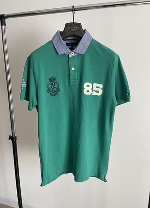 Поло tommy hilfiger slim fit | зелене з нашивками | розмір xl