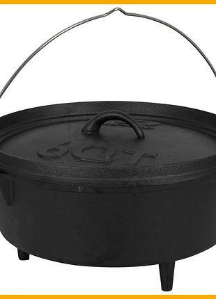 Котел с крышкой bo-camp чугунный 31 см 5 л черный для кемпинга и приготовления пищи на огне.