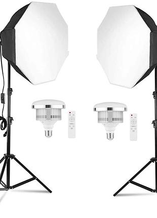 Комплект студийного led света prolight е27 октобоксы 70 см led лампа 85 вт 3200- 5500k ra95+ с пультом