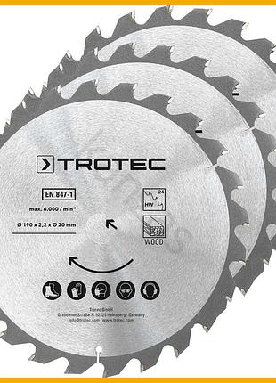 Диск пильный trotec 190х20х2,2 hw24 wood 3 шт для циркулярной пилы быстрый распил древесины