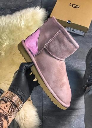 Угг мини розовые замш с лаковой пяткой Высокие женские сапоги sneakers ugg dus.