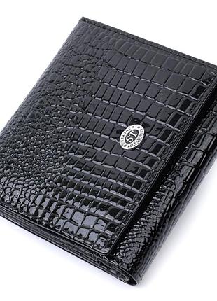Женский компактный кошелек из натуральной лакированной кожи st leather 22688 черный