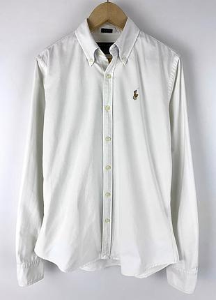 Жіноча приталена однотонна сорочка з довгим рукавом і коміром polo ralph lauren розмір xs