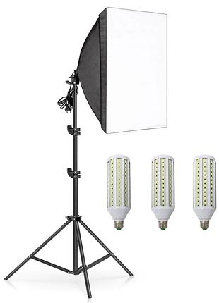 Набор студийного света prolight 50х70 см софтбокс на 4 лампы + стойка + led лампы 60 вт.