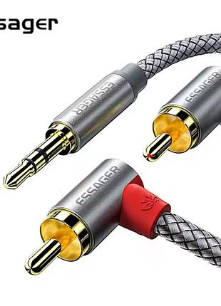Аудиокабель essager jack 3.5мм 2rca угловые (папа-папа) 3метра
