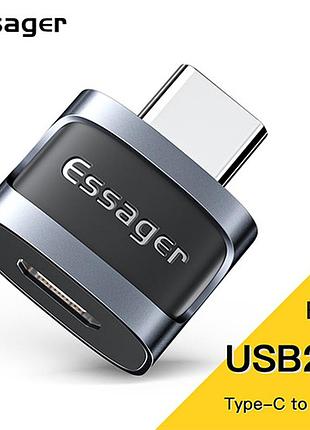 Адаптер essager type-c на micro usb 2.0 blue(ps)