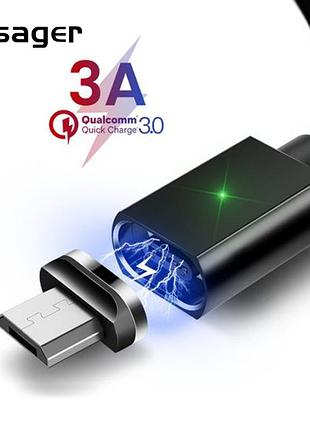 Магнитный кабель черный essager для micro usb 2метр(ps)