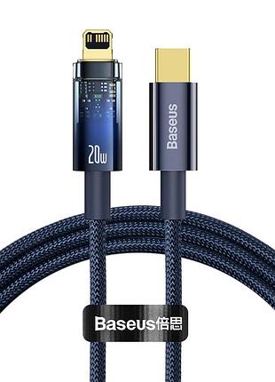 Кабель для айфон з автовідключенням lightning type-c 20вт 1м синій baseus explorer series cats000003
