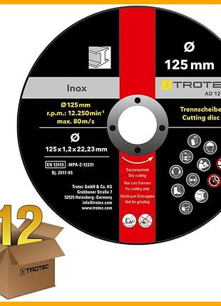 Круг відрізний по металу trotec 125х22.23х1.2 12 шт чорний диск для різання сталі та нержавіючої сталі