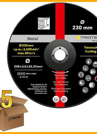 Круг отрезной по металлу trotec 230х22.23х3.2 5 шт черный диск для резки стали и металла