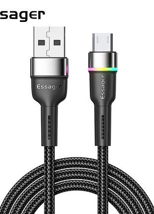 Зарядний кабель essager кольорова підсвітка micro usb 1м