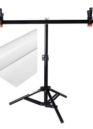 Комплект держатель фона + белый пвх фон 68×130 см prolight