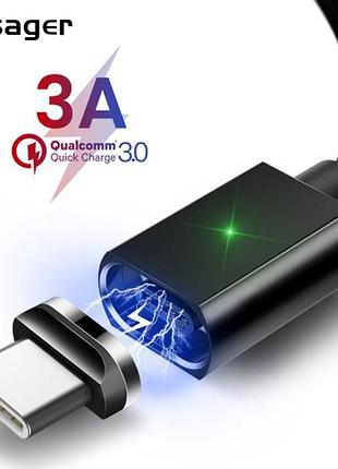 Магнитный кабель черный essager usb type-c 2метр(ps)