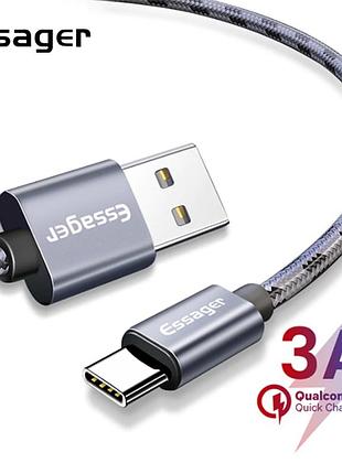 Зарядный кабель tiger essager usb type-c 3a 1метр
