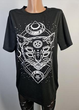 Футболка готична з котом, місяці, пентаграмма, occult, killstar