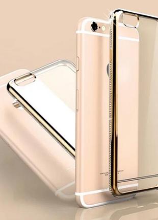 Силиконовый чехол c камнями сваровски для iphone 12/12pro золотой