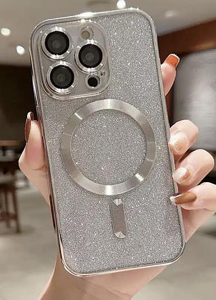 Прозрачно-срібний чехол 2в1 magsafe для iphone 15 pro max