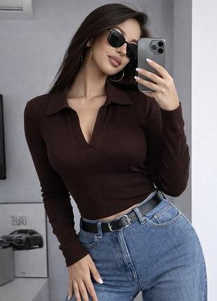 Лонгслів поло з вирізом з коміром