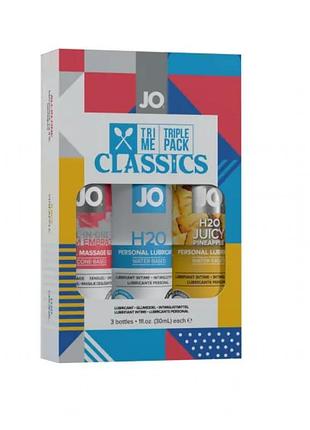 Набор system jo tri-me triple pack - classics (3 х 30 мл) водная, силиконовая и вкусовая смазки 2