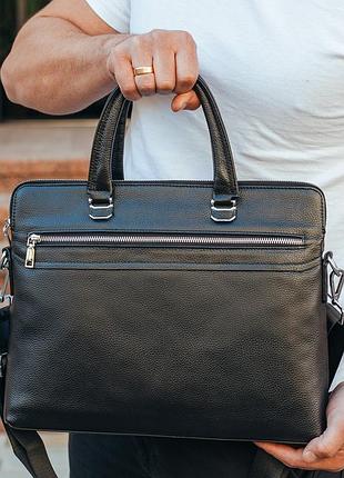 Кожаная мужская деловая сумка-портфель черная tiding bag 30987