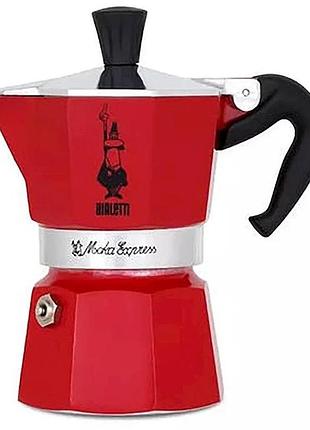 Гейзерна кавоварка bialetti moka express 130 мл. 3 чашки червона