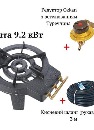 Комплект чугунная газовая плита sarra 9,2 квт с редуктором ozkan с регулировкой и кислородный резиновый шланг
