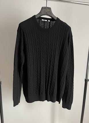 Чоловічий светр джемпер uniqlo чорний вовняний кашеміровий xl