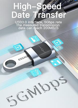 Адаптер essager usb/ type-c usb 3.0 a blue 4