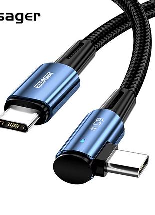 Зарядний кабель кутовий essager pd60w type-c -type-c 2 метра