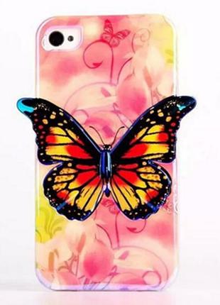 Силиконовый розовый чехол бабочка для iphone 5/5s